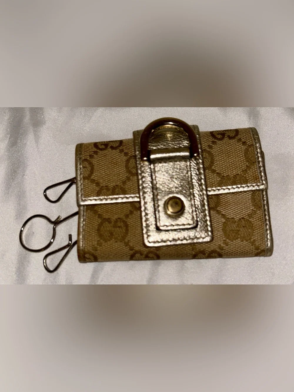 Gucci Key Case with D-Ring, Abbey Line, 141419, Unisex GG Canvas